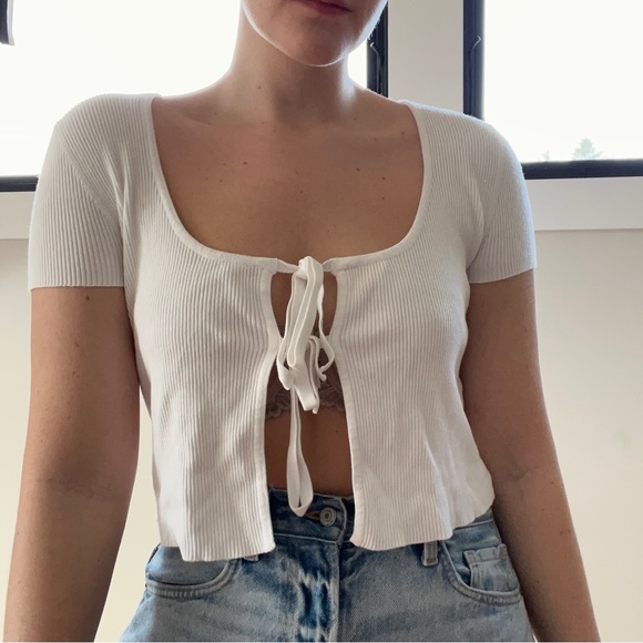 Garage Tops - Garage White Tie Front Top